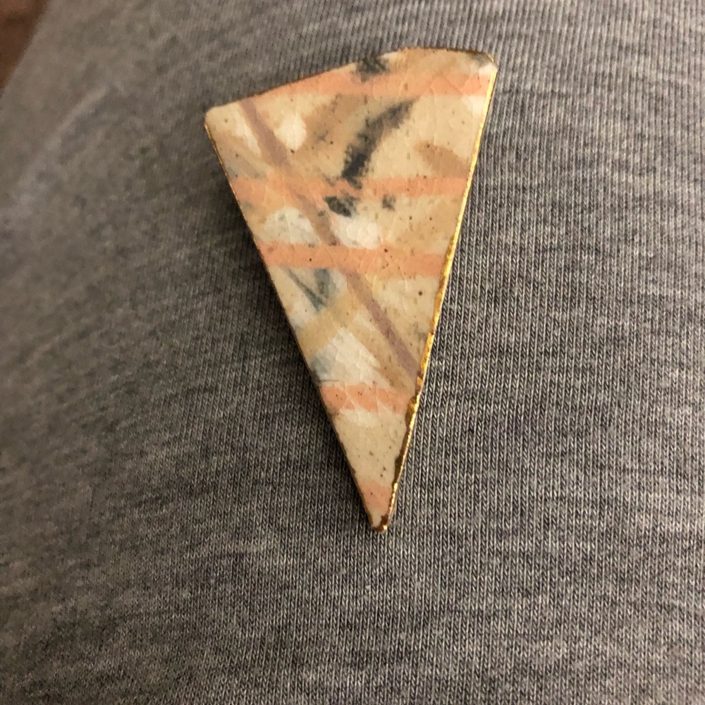 Vintage Triangle Brooch - Cream/Peach - Gold Trim